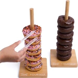 Bamboo Donut Stand Set - 2 Donut Stands, 1 tong